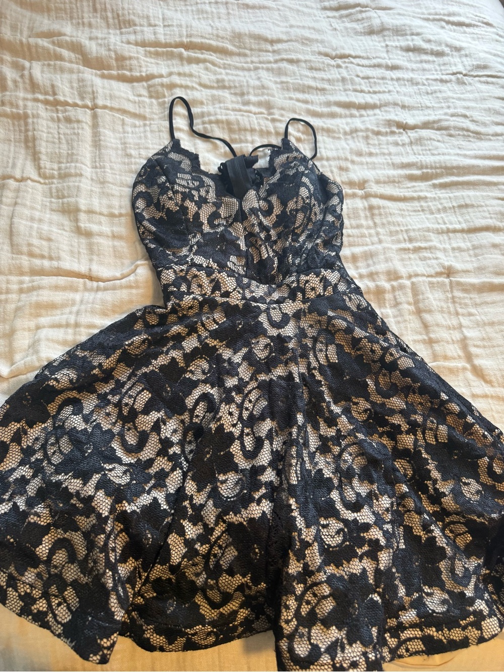 Windsor Black Lace Over Nude Mini Dress